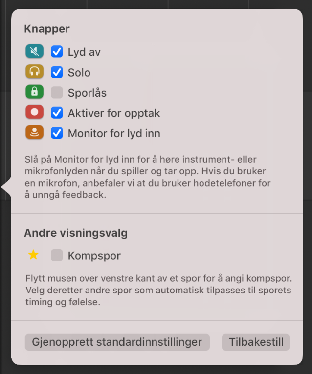 Konfigureringsdialogrute for sporkontroller.