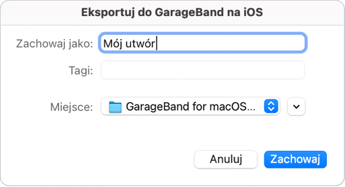 Eksportowanie do GarageBand na iOS.