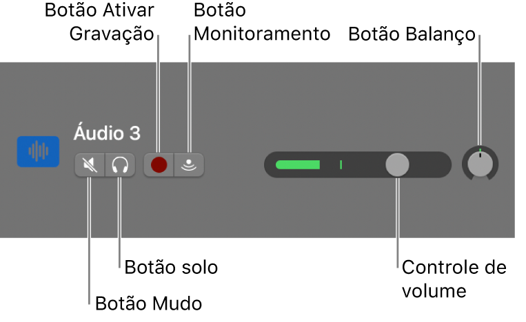 Cabeçalho da trilha com controles chamados.