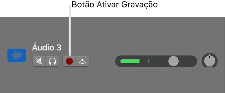Cabeçalho de trilha exibindo o botão Ativar Gravação.