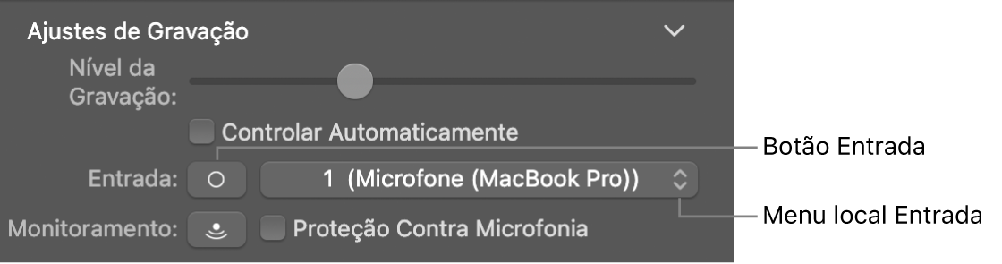 Botão Entrada e menu local no inspetor dos Smart Controls.