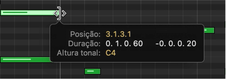 Redimensionamento de uma nota no editor de rolo de piano.
