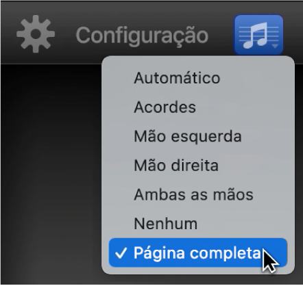 Seleção de “Página completa” no menu pop-up "Notação”.