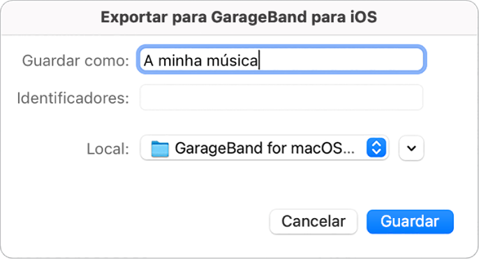 Exportar para GarageBand para iOS.