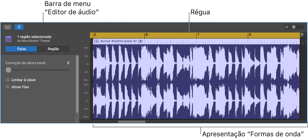 O editor de áudio.
