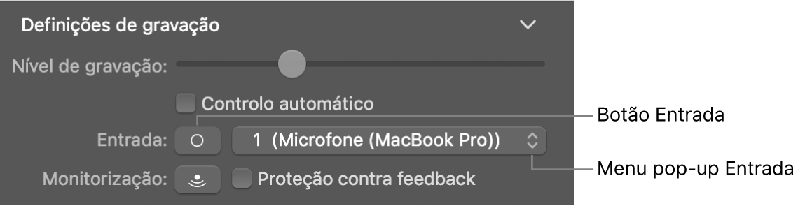 Botão "Origem” e menu pop-up no inspetor de Smart Controls.