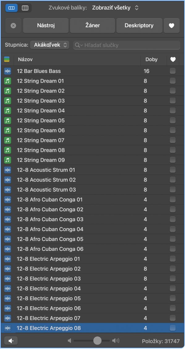 Zobrazenie Prehliadača slučiek.