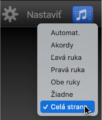 Výber možnosti Celá strana z vyskakovacieho menu Notácia.