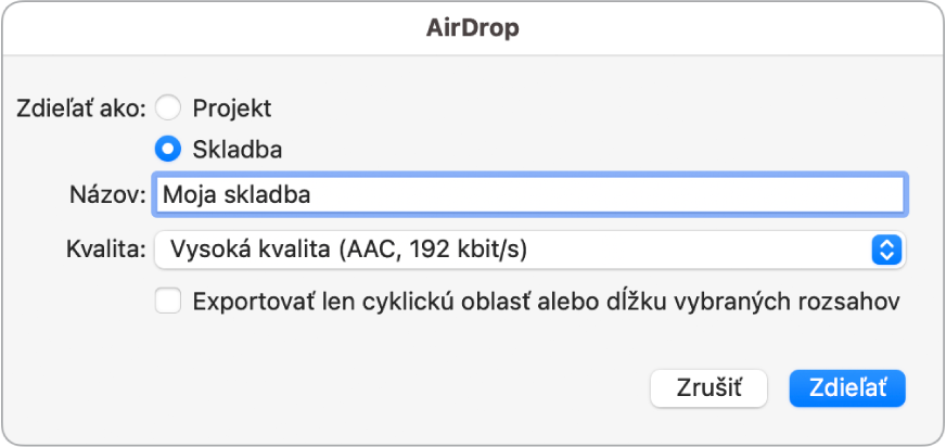 Dialógové okno AirDrop.