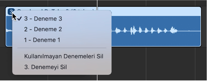 Deneme klasörü açılır menüsünü gösterme.