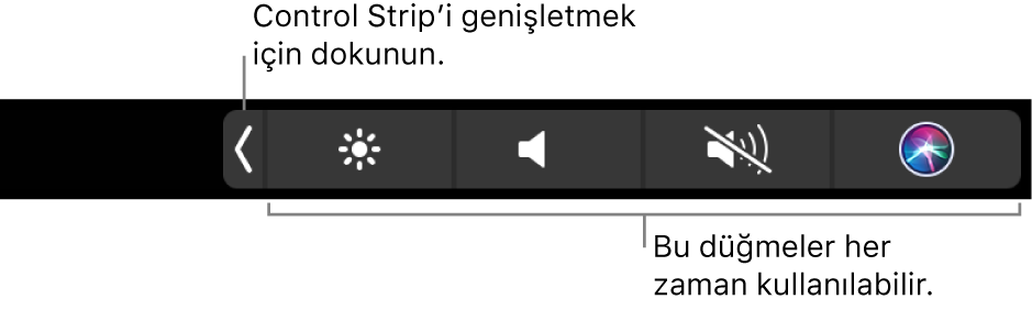 Şekil. Touch Bar Control Strip.