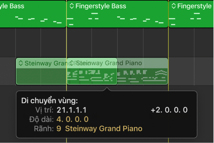Khu vực Rãnh đang hiển thị việc di chuyển vùng bằng hướng dẫn căn chỉnh.
