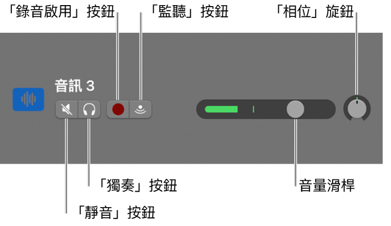 叫出控制項目的「音軌」標題。