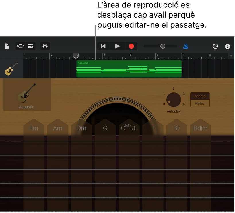 La zona d’interpretació es desplaça cap avall per mostrar el passatge