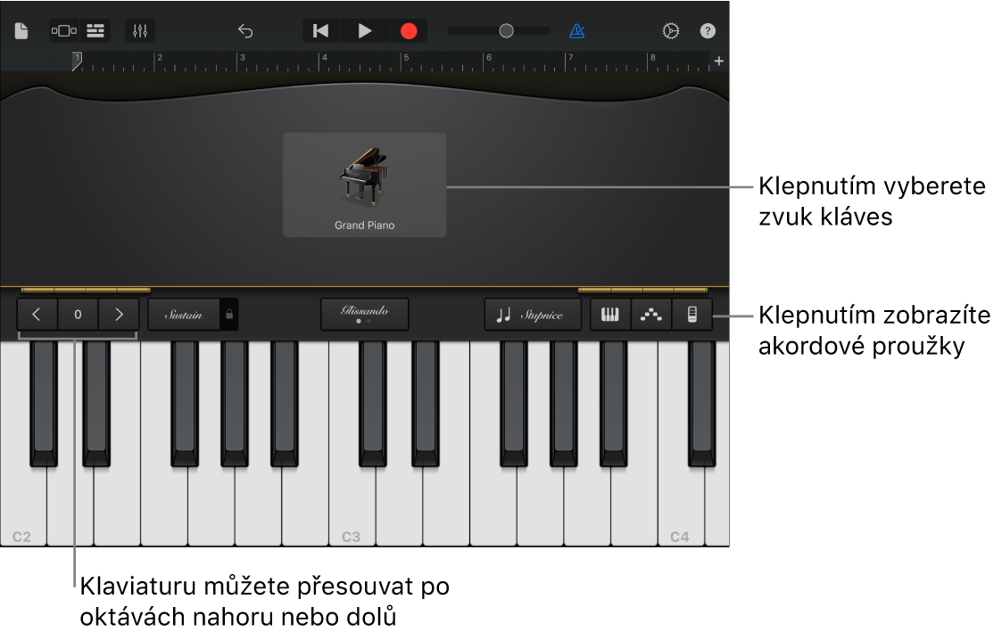 Dotykový nástroj Klávesy