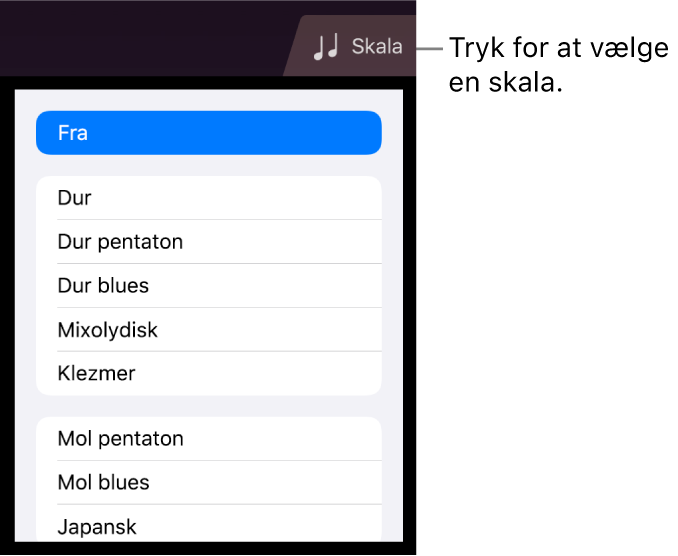 Knappen Skala til strygere og skalaliste