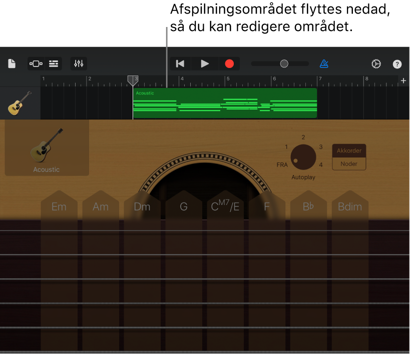 Afspilningsområdet flyttes nedad, så området vises