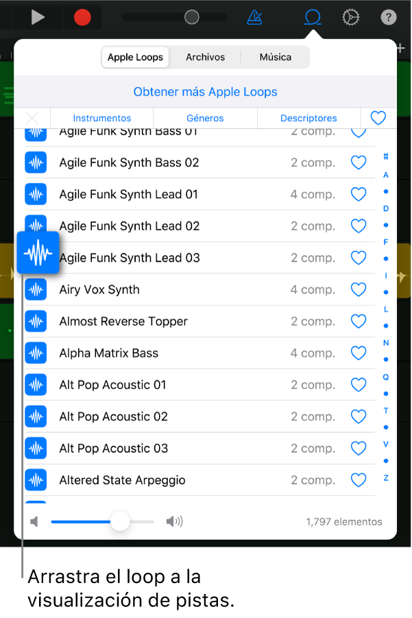 Trasladar un loop a la visualización de pistas arrastrándolo