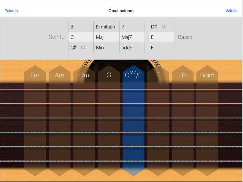 Muokattujen sointujen säätöpyörät
