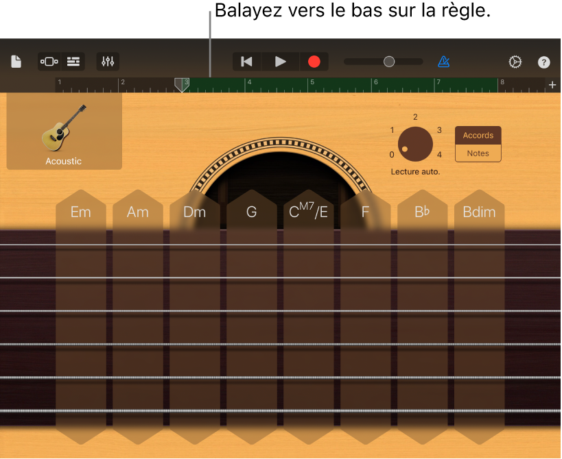 Touchez la règle de façon prolongée.