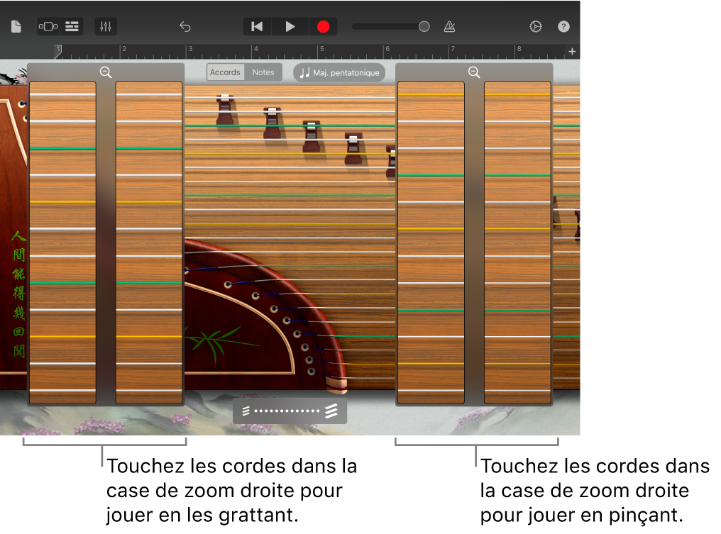 Cases de zoom du guzheng