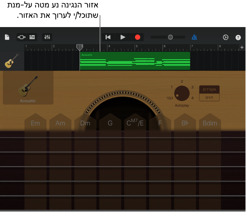 אזור הניגון עובר למטה כדי לחשוף את האזור