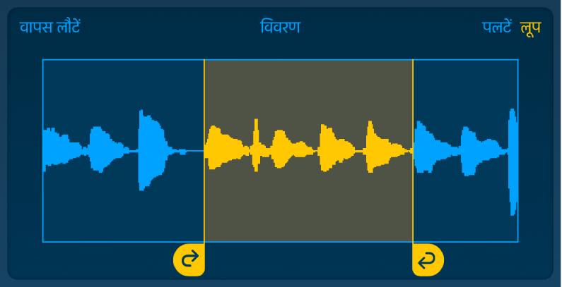 बाएँ और दाएँ लूप हैंडल के बीच मौजूद ऑडियो को लूप किया जाता है।
