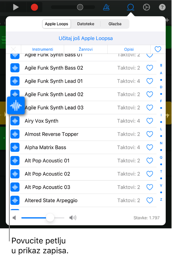 Povlačenje petlje u Prikaz zapisa