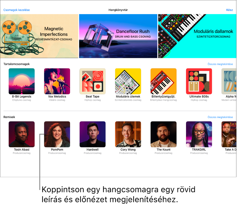 Egy tartalomcsomagra koppintva megjelenítheti rövid leírását és előnézetét.