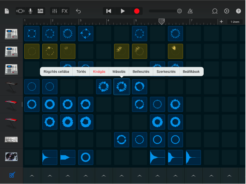 Ábra. Live Loops-rács bekapcsolt cellaszerkesztéssel.