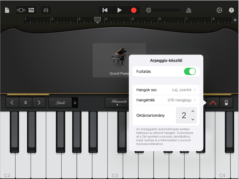 A billentyűzet Arpeggio vezérlői