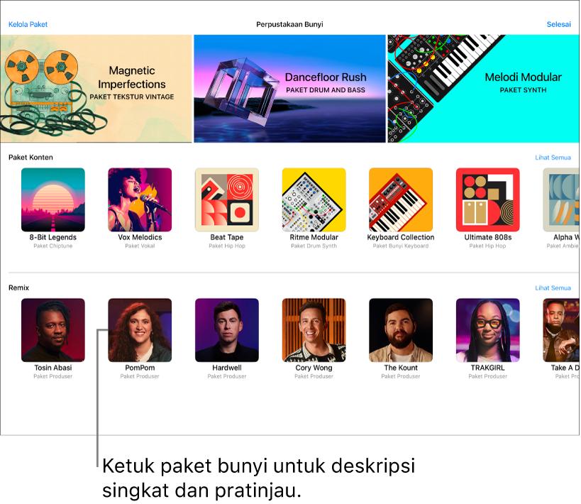 Ketuk paket konten untuk deskripsi dan pratinjau.