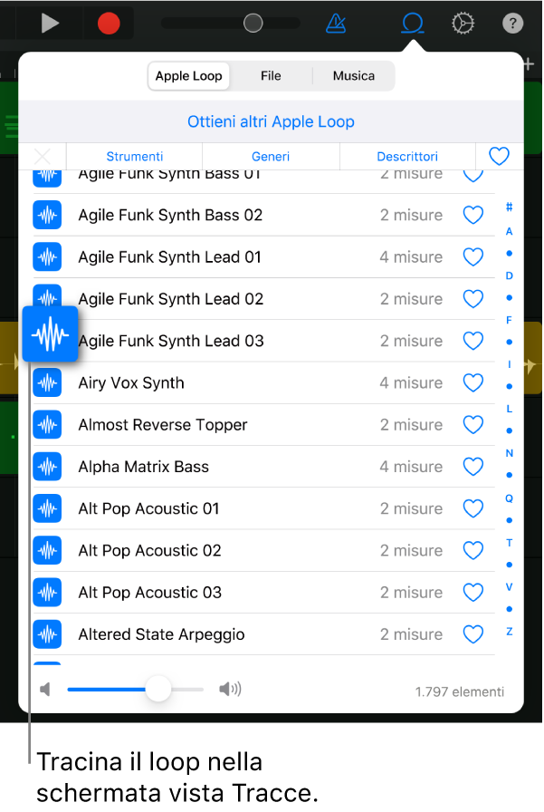 Trascinare un loop sulla vista Tracce