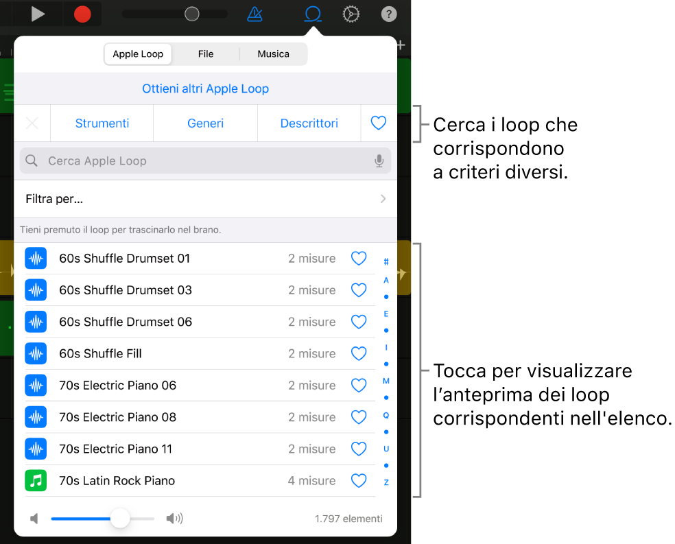 Elenco dei risultati nel browser loop