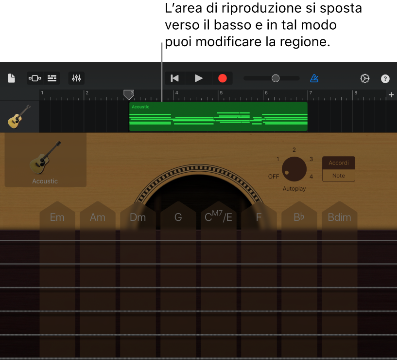 L’area esecuzione si sposta verso il basso per mostrare la regione