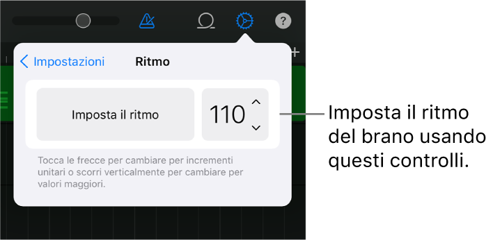 Impostazioni dei brani con i controlli del ritmo