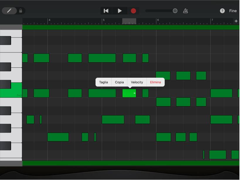 Editor con note selezionate