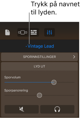 Figur. Navnet til den gjeldende lyden over sporkontrollene.