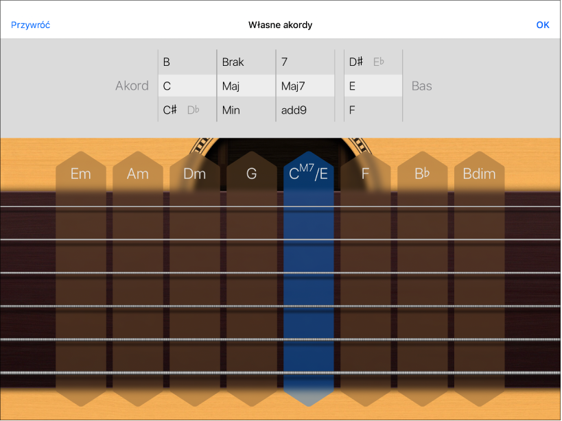 Pokrętła regulacji własnych akordów