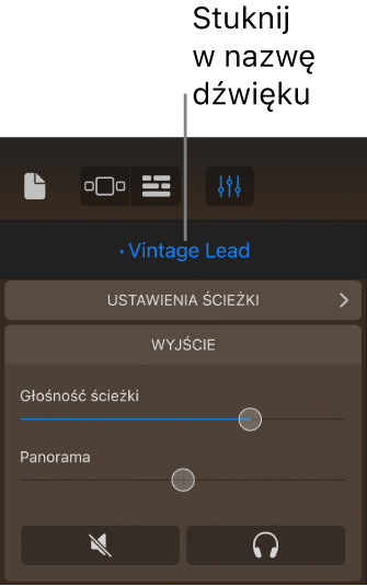 Ilustracja. Stuknij w nazwę bieżącego dźwięk nad narzędziami ścieżki.