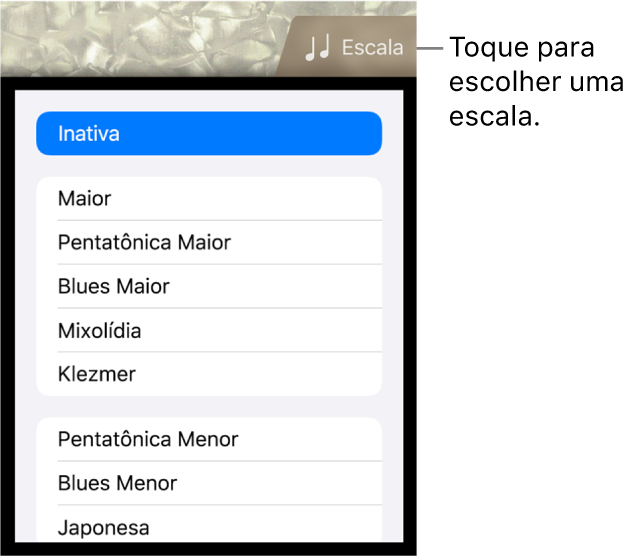 Botão Escala do Baixo e lista Escala