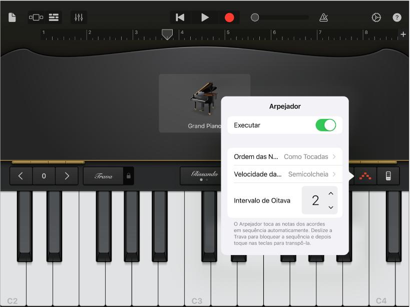 Controles do arpejador do teclado