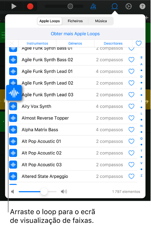 Um loop é arrastado para a vista de faixas