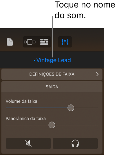 Figura. O nome do som atual por cima dos controlos de faixa.