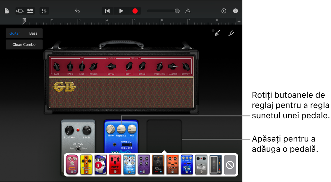 Zona de editare a pedalelor Amplificator de chitară