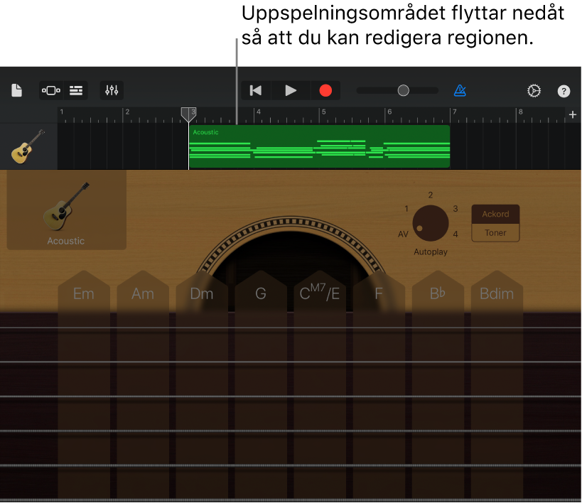 Spelområdet flyttas nedåt och regionen visas