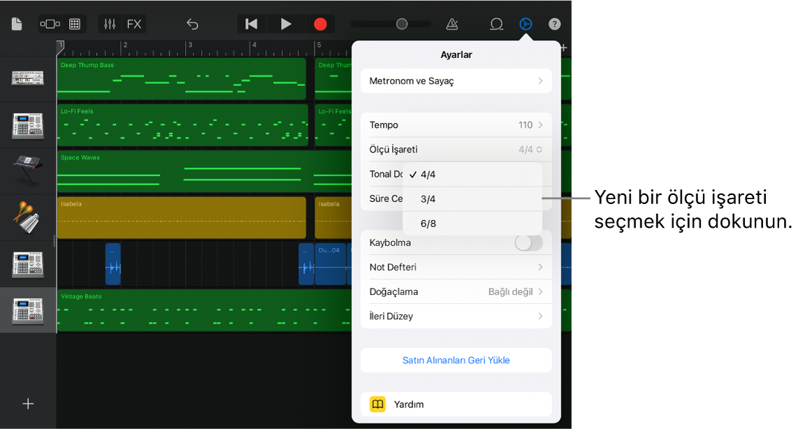 Ölçü işareti denetimleri dahil olmak üzere parça ayarları