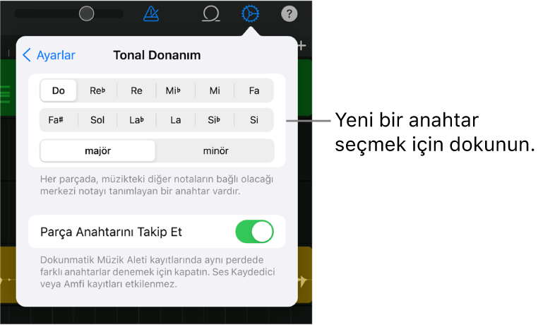Anahtar denetimleri dahil olmak üzere parça ayarları