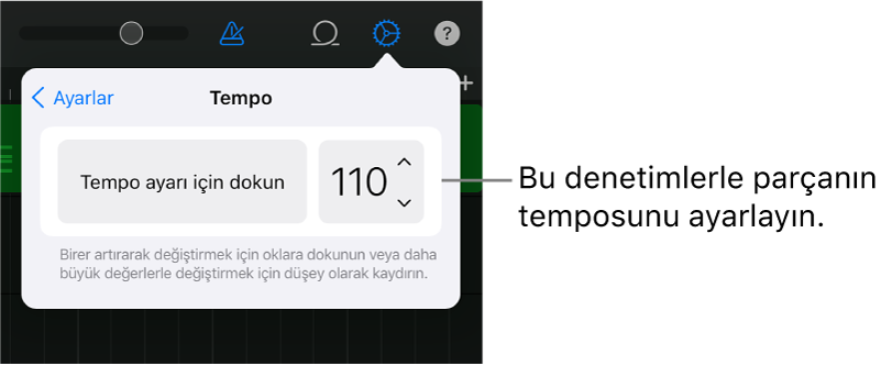 Tempo denetimleri dahil olmak üzere parça ayarları
