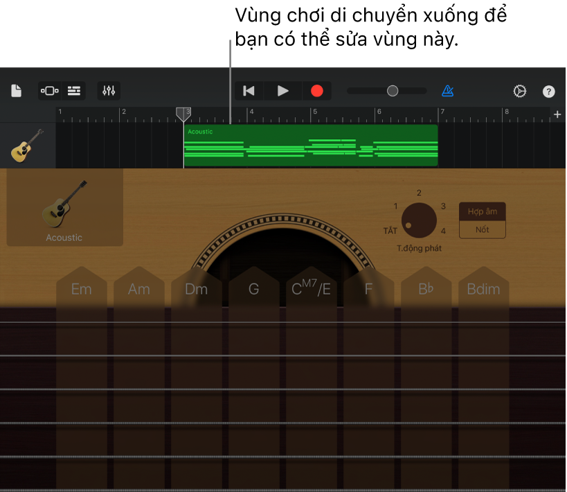 Vùng phát di chuyển xuống dưới, hiển thị vùng